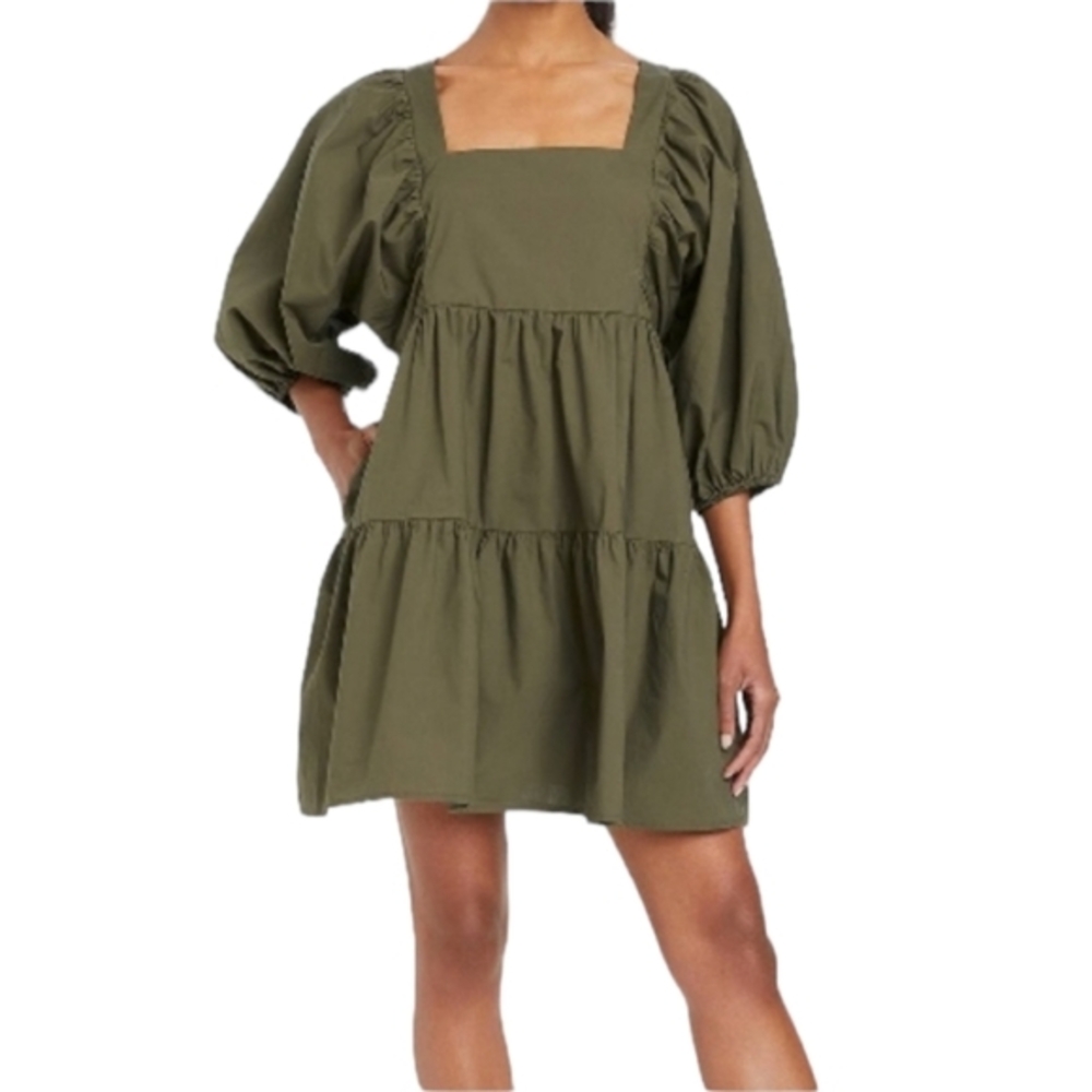 Women’s Olive Green Pocket A-Line Dress Size L